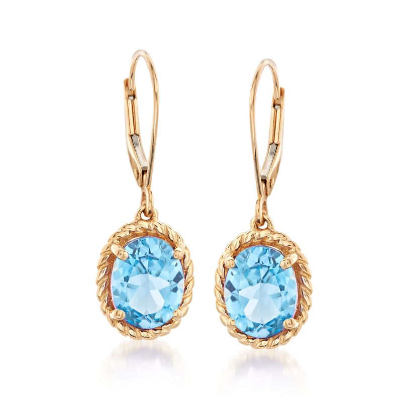 4.30 ct. t.w. Blue Topaz Drop Earrings in 14kt Yellow Gold  image number 0