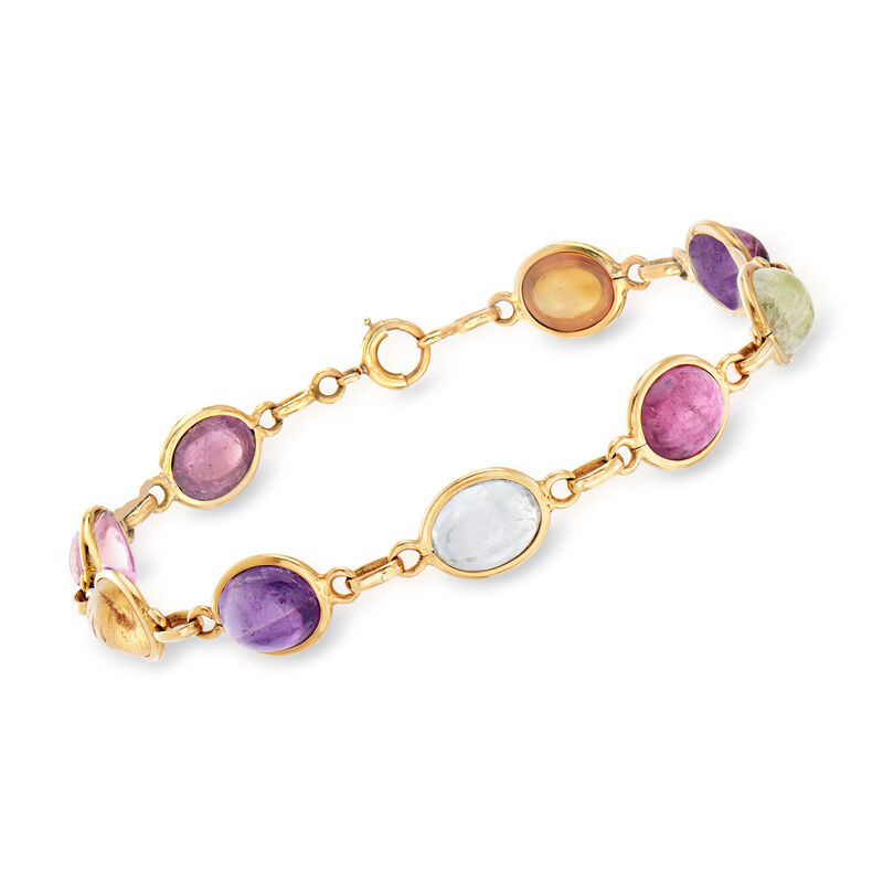 C. 1970 Vintage 10x8mm Mixed Gemstone Bracelet in 14kt Yellow Gold image number 0