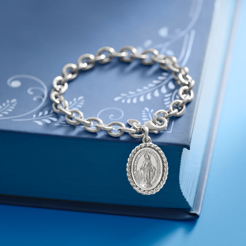 Italian Sterling Silver Miraculous Medal Charm Bracelet image number 4