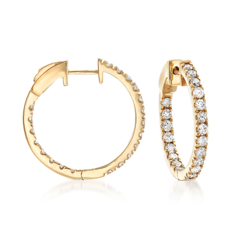 1.50 ct. t.w. Diamond Inside-Outside Hoop Earrings in 14kt Yellow Gold. 3/4&quot; image number 0