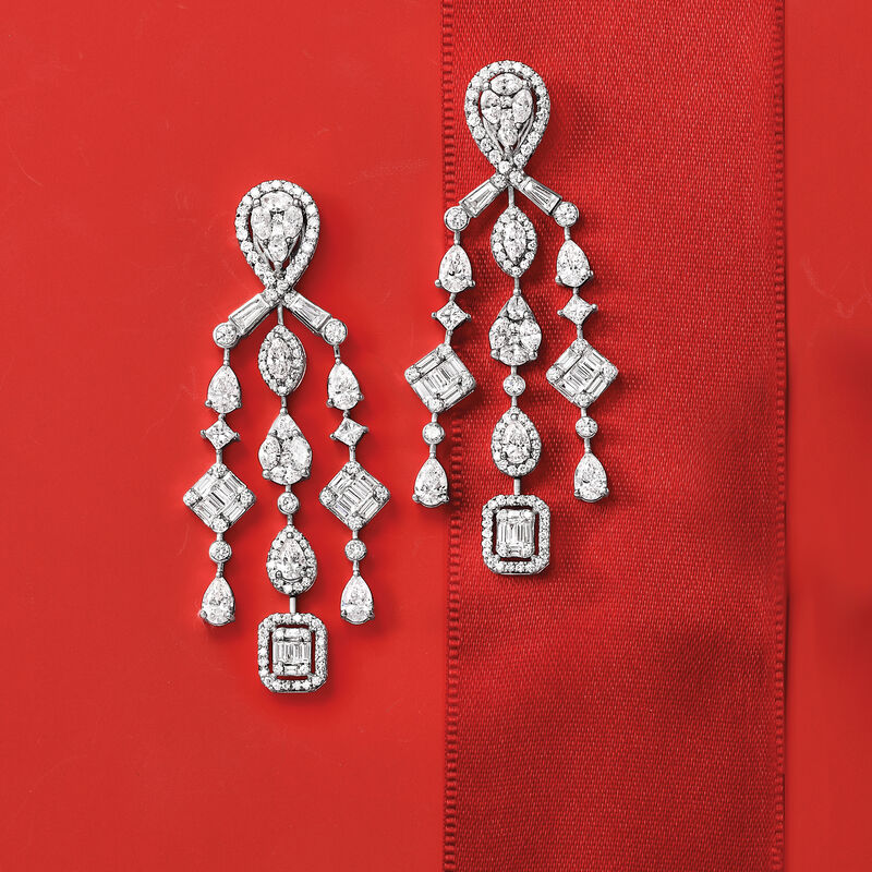 7.47 ct. t.w. Multi-Shaped Diamond Chandelier Earrings in 18kt White Gold image number 3