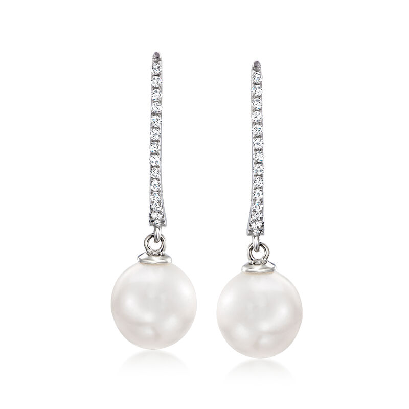 9-9.5mm Cultured Pearl and .20 ct. t.w. Diamond Drop Earrings in 14kt White Gold  image number 0
