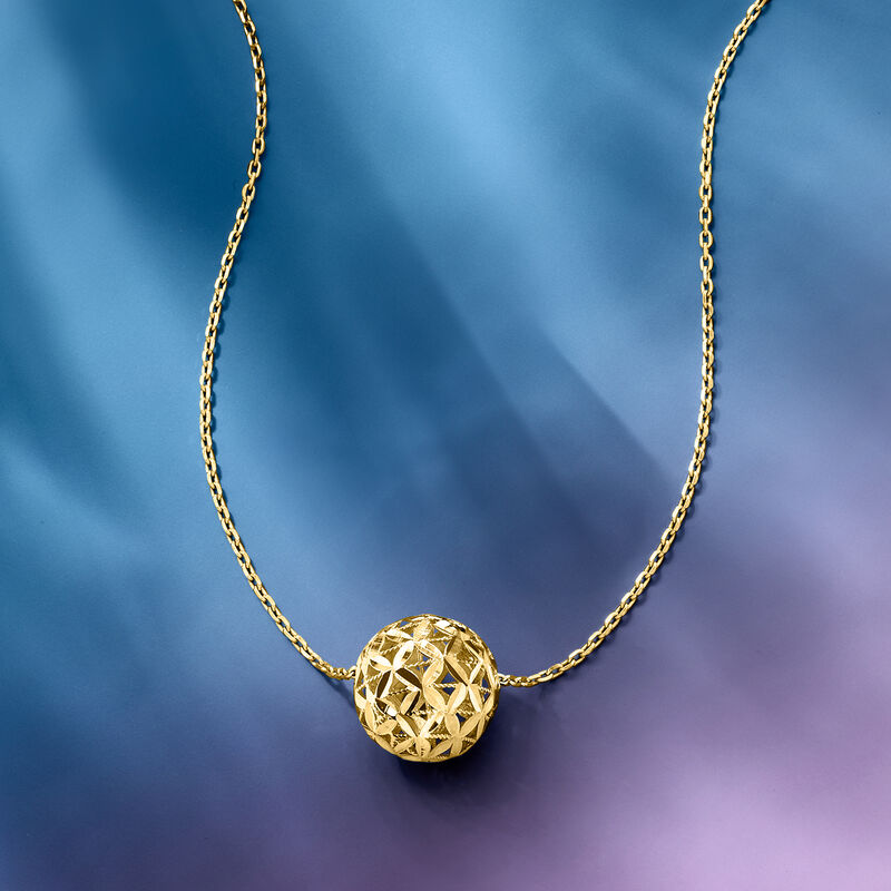 18kt Gold Over Sterling Diamond-Cut Ball Necklace. 18&quot; image number 2