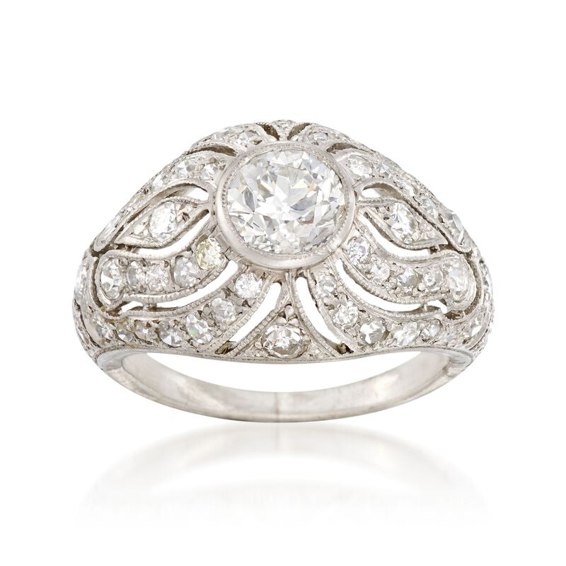 C. 1950 Vintage 1.65 ct. t.w. Diamond Dome Engraved Ring in Platinum. Size 5.5 image number 0