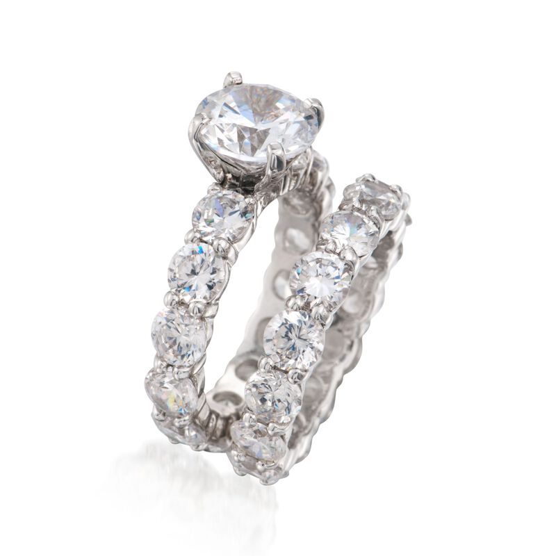 14.25 ct. t.w. CZ Bridal Set: Engagement and Wedding Rings in Sterling Silver image number 2