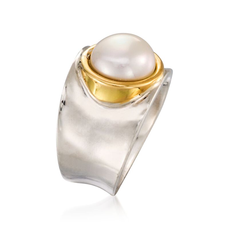 Italian 9.5-10mm Cultured Pearl Ring in 18kt Bonded Gold and Sterling Silver image number 2