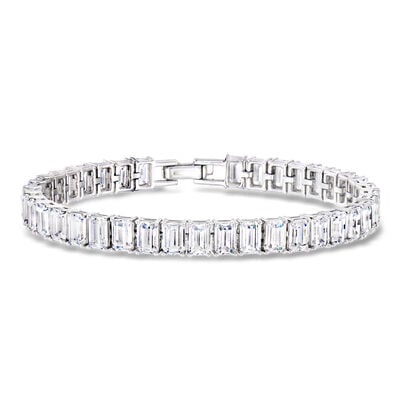 20.00 ct. t.w. Emerald-Cut CZ Tennis Bracelet in Sterling Silver