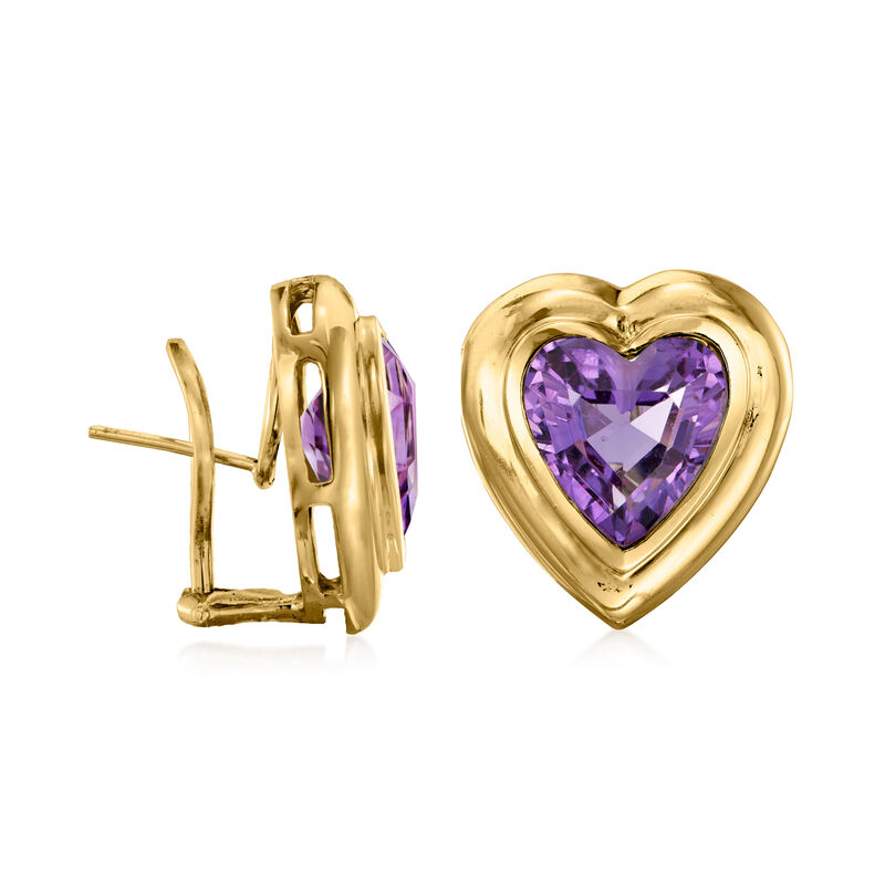 C. 1980 Vintage 9.00 ct. t.w. Amethyst Heart Earrings in 14kt Yellow Gold image number 2
