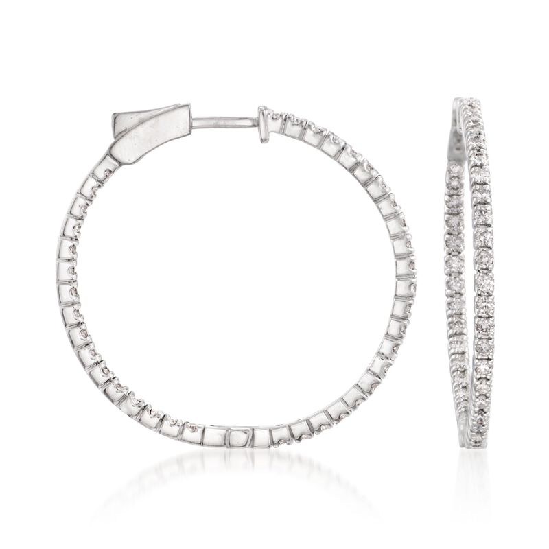 1.50 ct. t.w. Diamond Inside-Outside Hoop Earrings in 14kt White Gold. 1 3/16&quot; image number 0