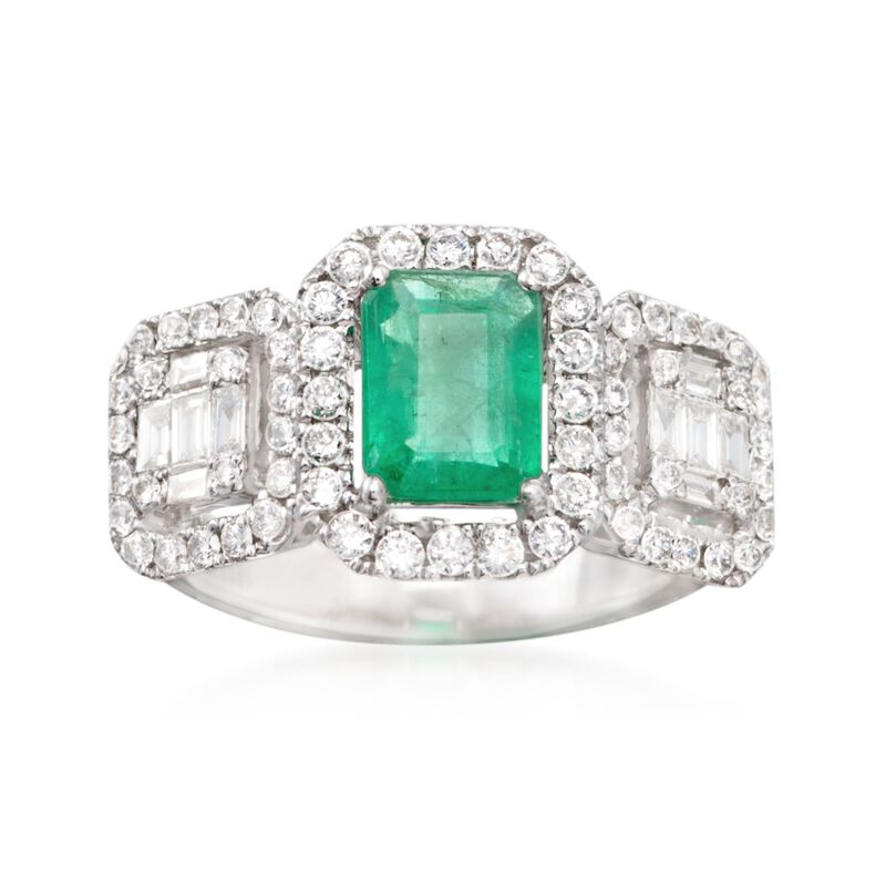 1.00 Carat Emerald and .89 ct. t.w. Diamond Ring in 18kt White Gold image number 0