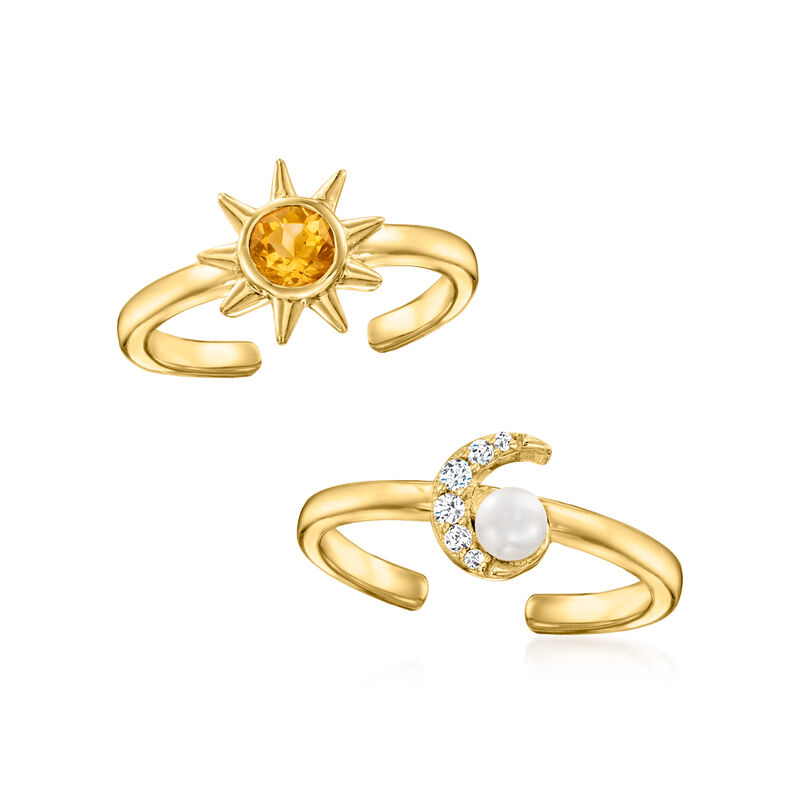 3mm Cultured Pearl and .25 ct. t.w. Multi-Gemstone Jewelry Set: Two Celestial Toe Rings in 18kt Gold Over Sterling  image number 2