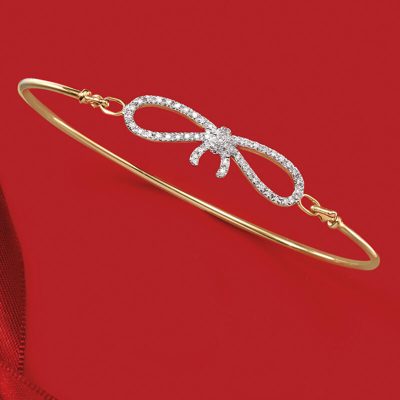 .15 ct. t.w. Diamond Bow Bangle Bracelet in 14kt Yellow Gold. 7&quot; image number 2