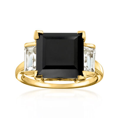 Onyx and 1.00 ct. t.w. White Topaz Ring in 18kt Gold Over Sterling