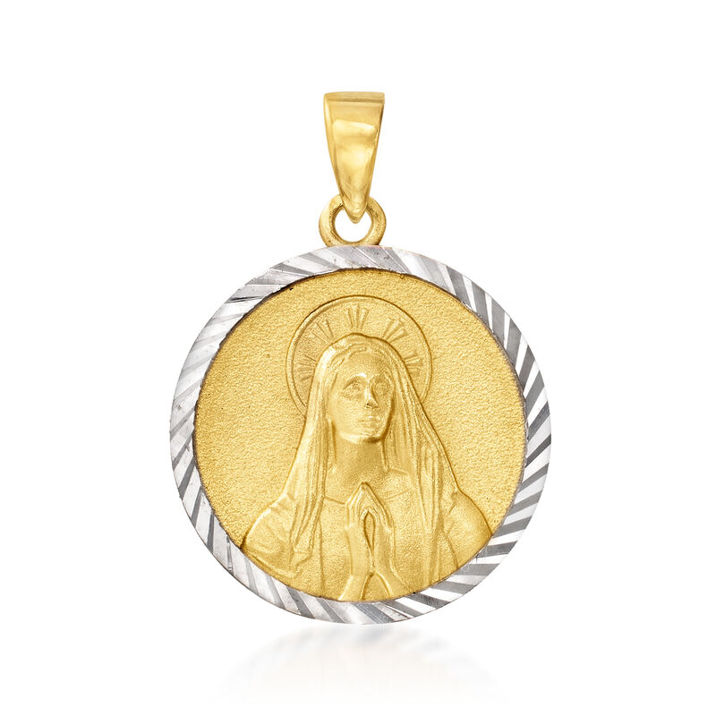 14kt Two-Tone Gold Virgin Mary with Praying Hands Circle Pendant image number 0