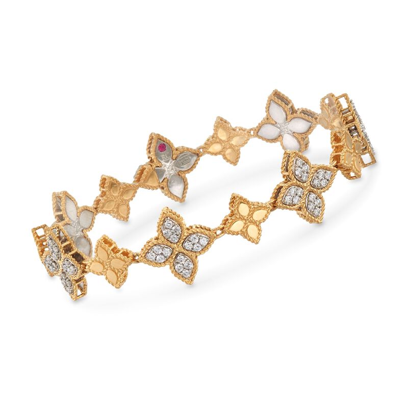 Roberto Coin &quot;Princess&quot; 1.32 ct. t.w. Diamond Flower Bracelet in 18kt Two-Tone Gold. 7&quot; image number 0