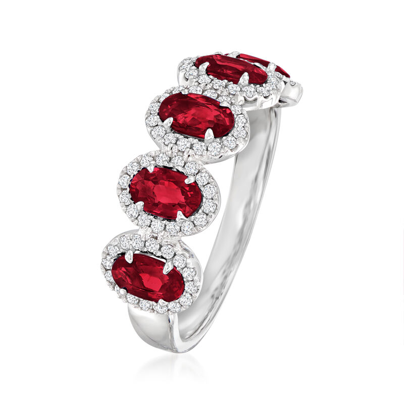 1.40 ct. t.w. Ruby Five-Stone Ring with .27 ct. t.w. Diamonds in 18kt White Gold. Size 8 image number 2