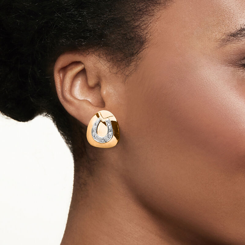 C. 1960 Vintage .35 ct. t.w. Diamond Horseshoe Earrings in 18kt Yellow Gold image number 1