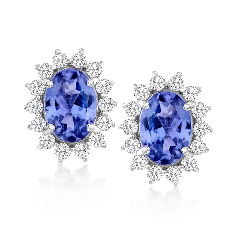 1.60 ct. t.w. Tanzanite Earrings with .50 ct. t.w. Diamonds in 14kt White Gold  image number 0