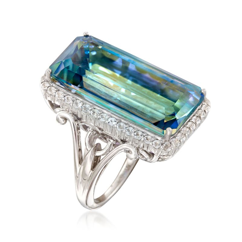 19.00 Carat Blue Quartz and 1.10 ct. t.w. White Topaz Ring in Sterling Silver image number 2