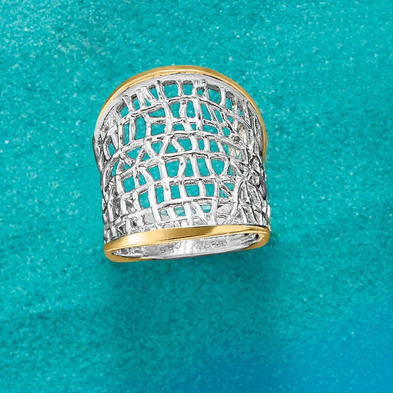 Sterling Silver and 14kt Yellow Gold Free-Form Lattice Ring image number 4