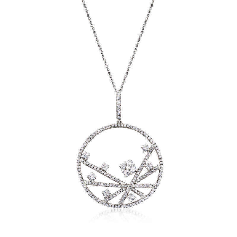 C. 1990 Vintage Piero Milano 1.75 ct. t.w. Diamond Abstract Circle Pendant Necklace in 18kt White Gold image number 0