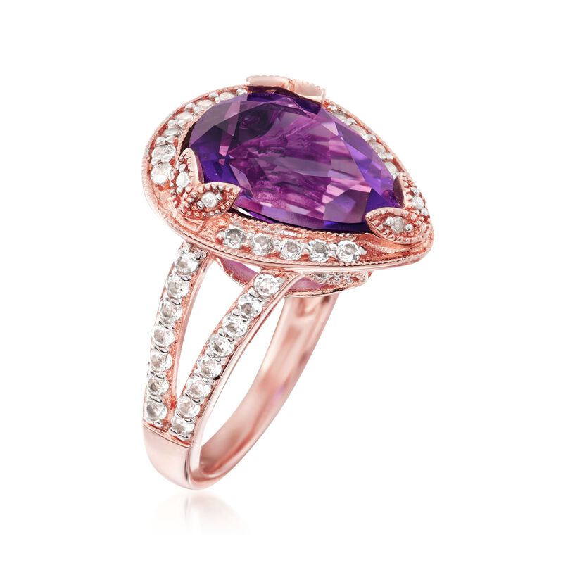 4.50 Carat Amethyst and 1.40 ct. t.w. White Topaz Ring with Diamonds in 14kt Rose Gold Over Sterling image number 2