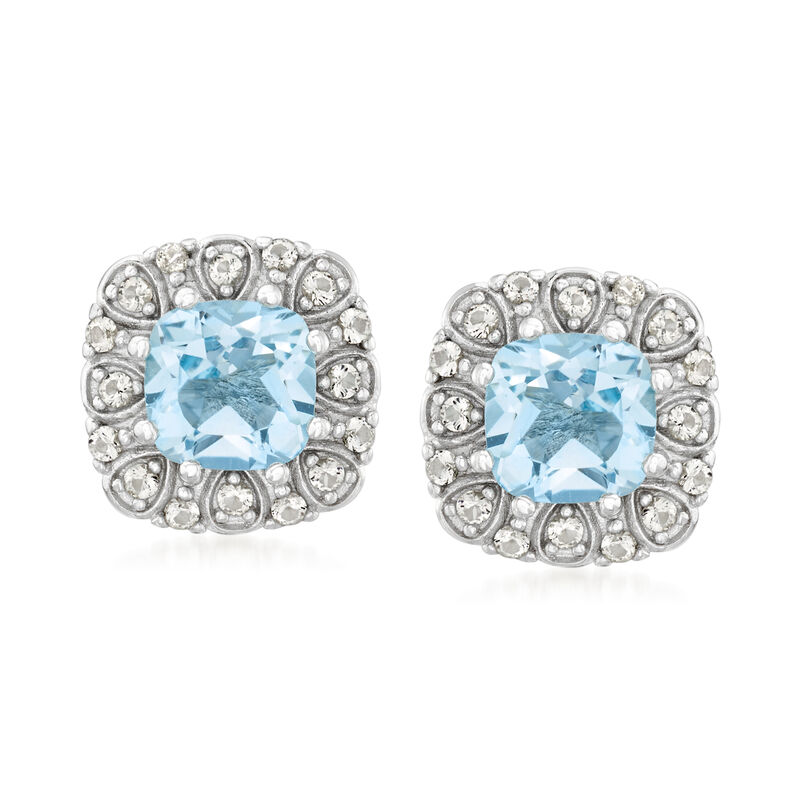 2.80 ct. t.w. Sky Blue Topaz and .26 ct. t.w. White Topaz Earrings in Sterling Silver image number 0