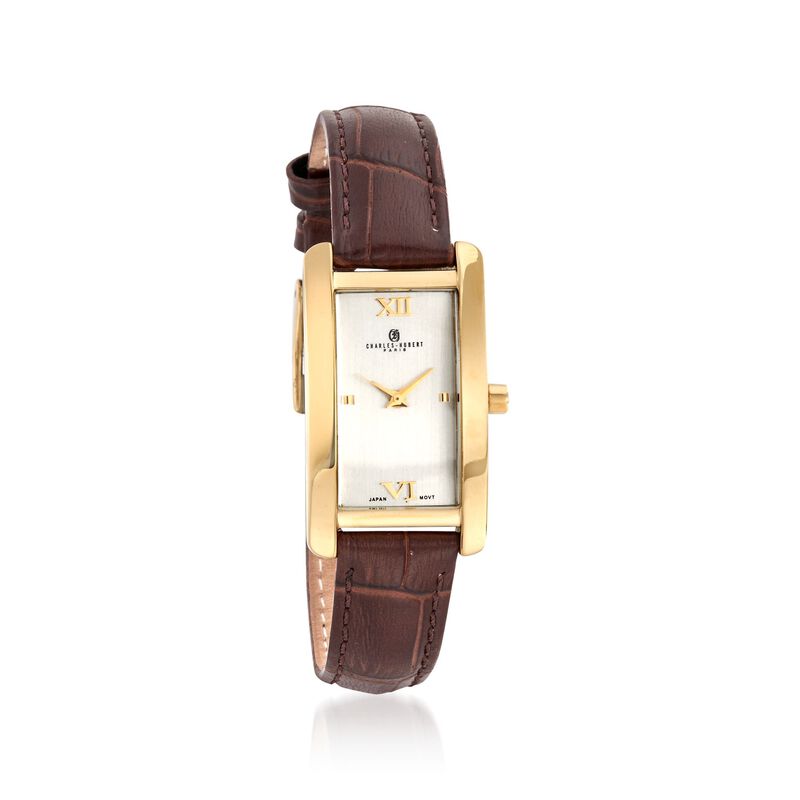 Charles Hubert Women's 30mm Stainless Steel and Gold Plate Watch with Brown Leather Strap image number 0