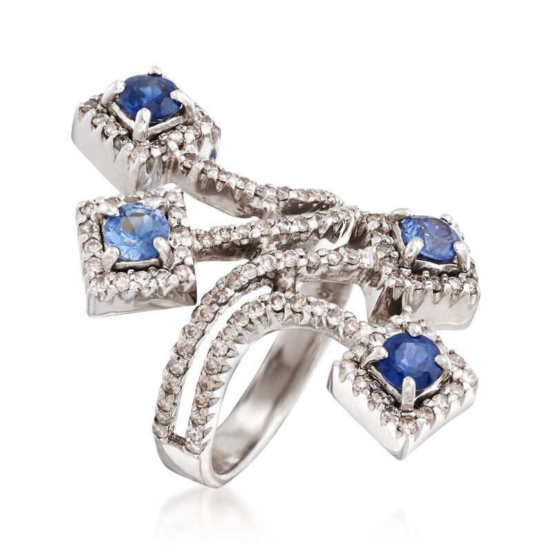 C. 2000 Vintage 1.40 ct. t.w. Sapphire and 1.00 ct. t.w. Diamond Spray Ring in 18kt White Gold image number 2
