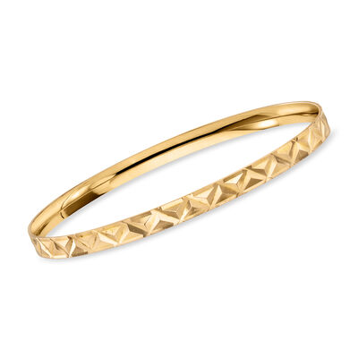 C. 1990 Vintage 18kt Yellow Gold Triangle-Pattern Bangle Bracelet
