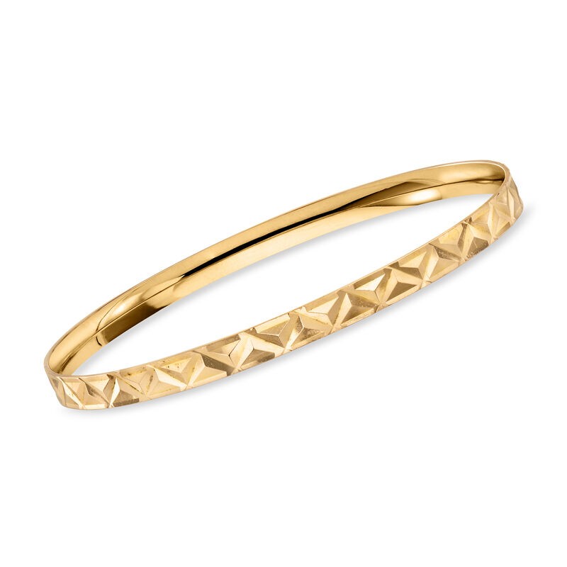 C. 1990 Vintage 18kt Yellow Gold Triangle-Pattern Bangle Bracelet. 8" image number 0