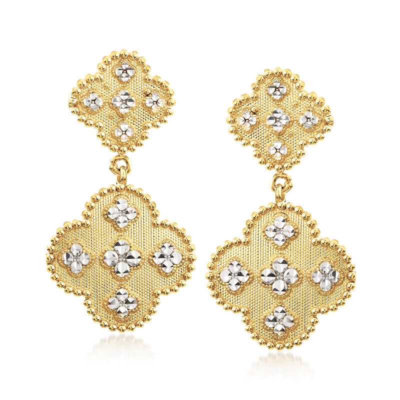 14kt Two-Tone Gold Clover Drop Earrings image number 0
