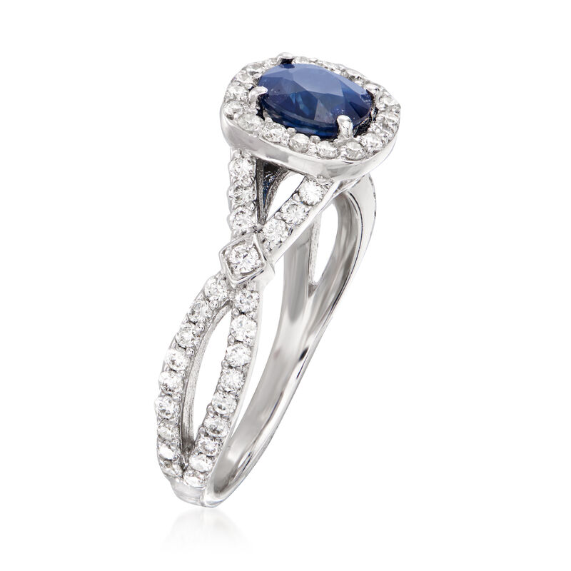 1.00 Carat Sapphire and .71 ct. t.w. Diamond Ring in 14kt White Gold image number 2