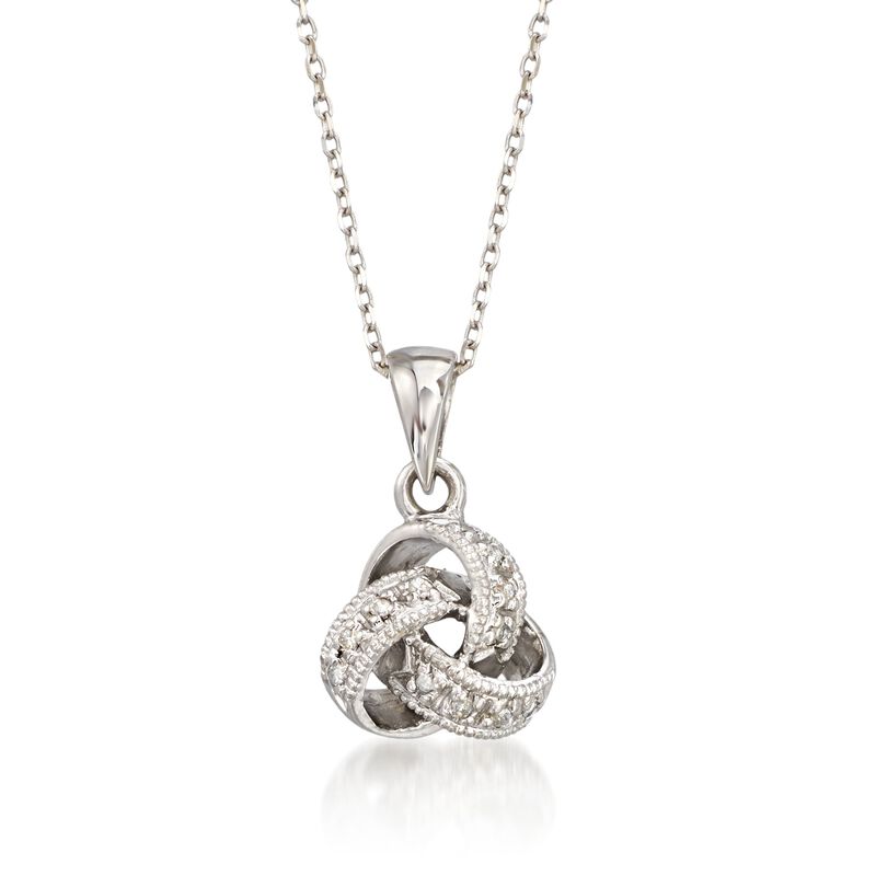 Diamond Accent Love Knot Pendant Necklace in 14kt White Gold. 16&quot; image number 1