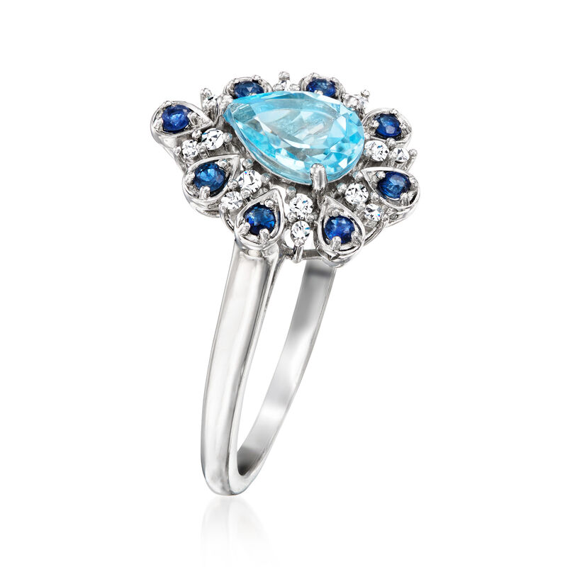 .80 Carat Sky Blue Topaz, .10 ct. t.w. Diamond and .10 ct. t.w. Sapphire Ring in Sterling Silver image number 2