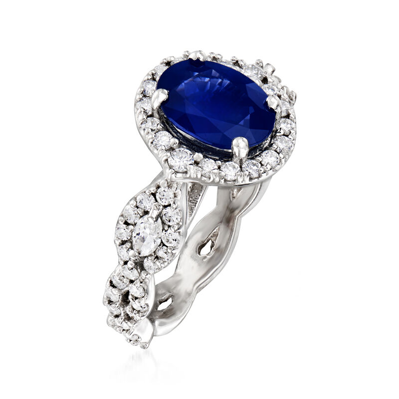 1.85 Carat Sapphire and 1.50 ct. t.w. Diamond Ring in 14kt White Gold image number 2