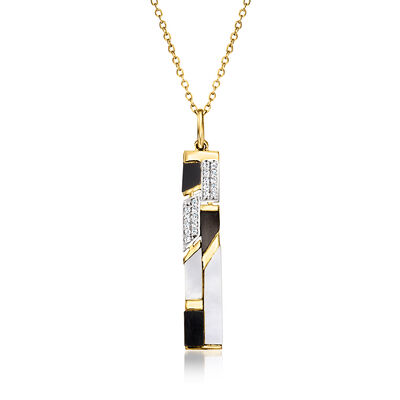 Mother-Of Pearl and Onyx Pendant Necklace with .10 ct. t.w. White Topaz in 18kt Yellow Gold Over Sterling