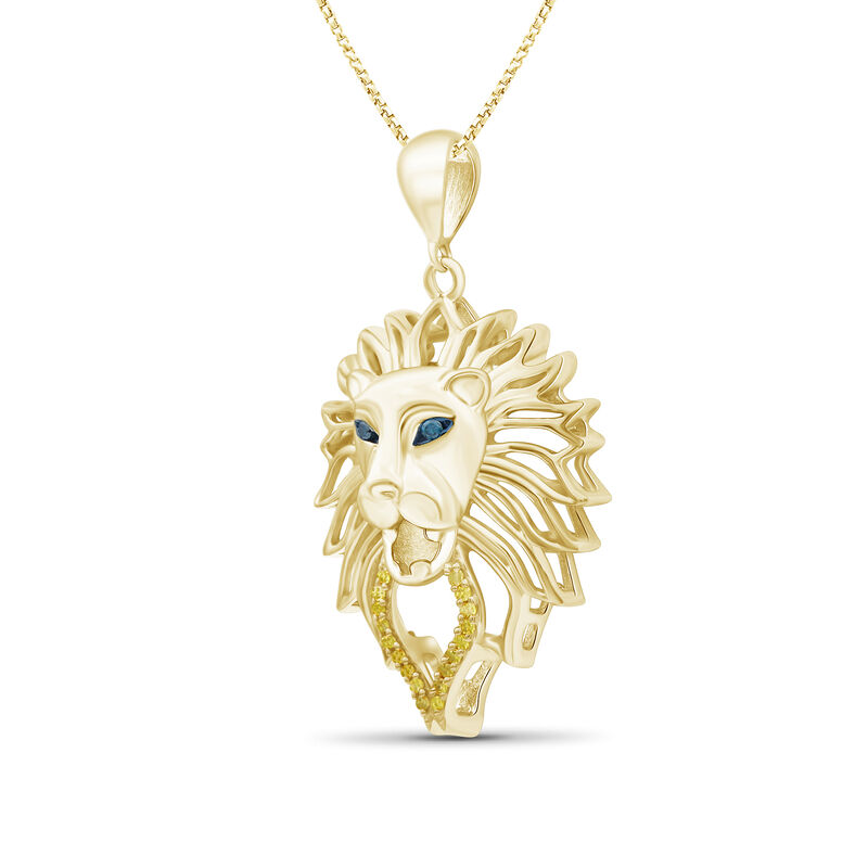 18kt Yellow Gold Over Sterling Silver Lion Head Pendant Necklace with Multicolored Diamond Accents. 18&quot; image number 1