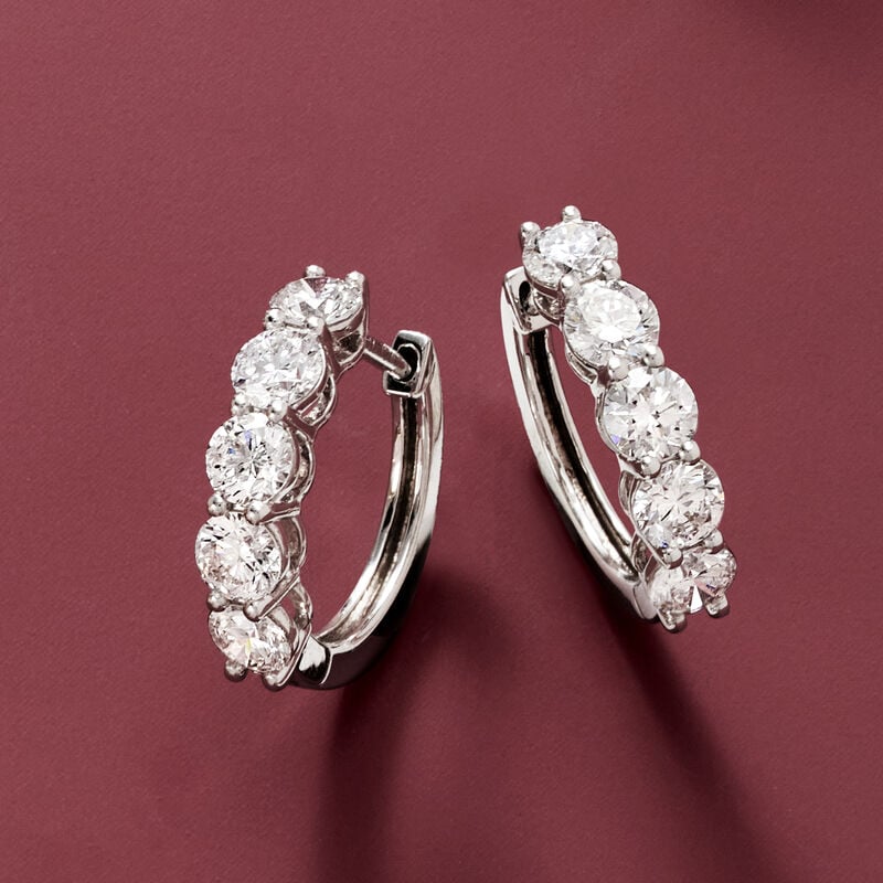 2.00 ct. t.w. Lab-Grown Diamond Five-Stone Hoop Earrings in 14kt White Gold. 1/2" image number 3