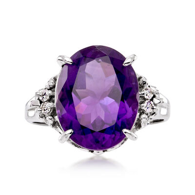 C. 1990 Vintage 6.00 Carat Amethyst Ring with Diamonds in Platinum