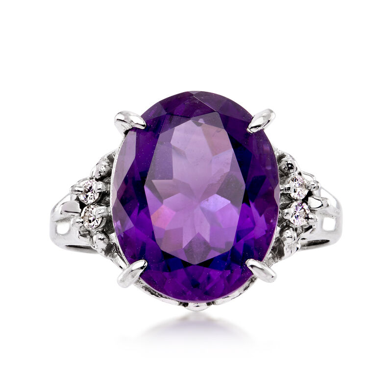 C. 1990 Vintage 6.00 Carat Amethyst Ring with Diamonds in Platinum. Size 5.25 image number 0