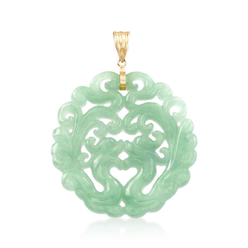 Carved Jade Phoenix Pendant with 14kt Yellow Gold image number 1