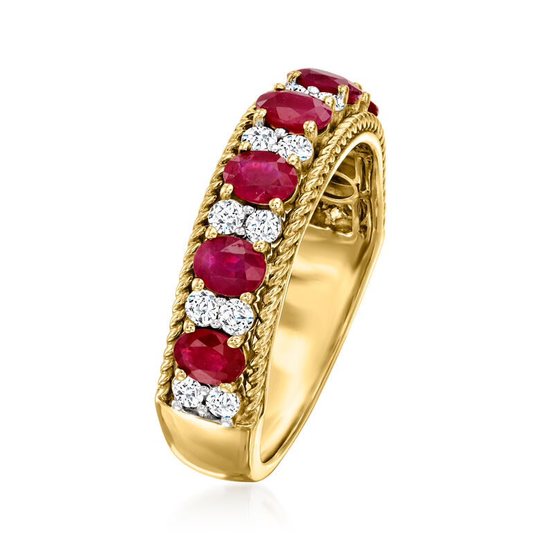 1.40 ct. t.w. Ruby and .41 ct. t.w. Diamond Roped-Edge Ring in 18kt Yellow Gold image number 2