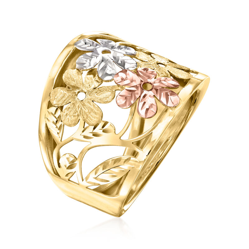 Italian 14kt Tri-Colored Gold Floral Ring image number 2