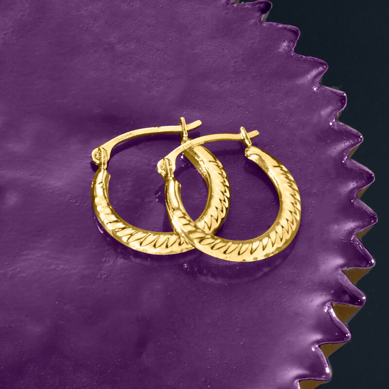 14kt Yellow Gold Small Roped Hoop Earrings. 1/2&quot; image number 2