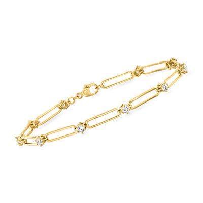 1.00 ct. t.w. Lab-Grown Diamond Paper Clip Link Bracelet in 18kt Gold Over Sterling