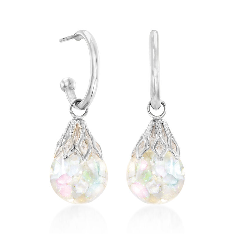 Floating Opal Removable Hoop Drop Earrings in 14kt White Gold  image number 2