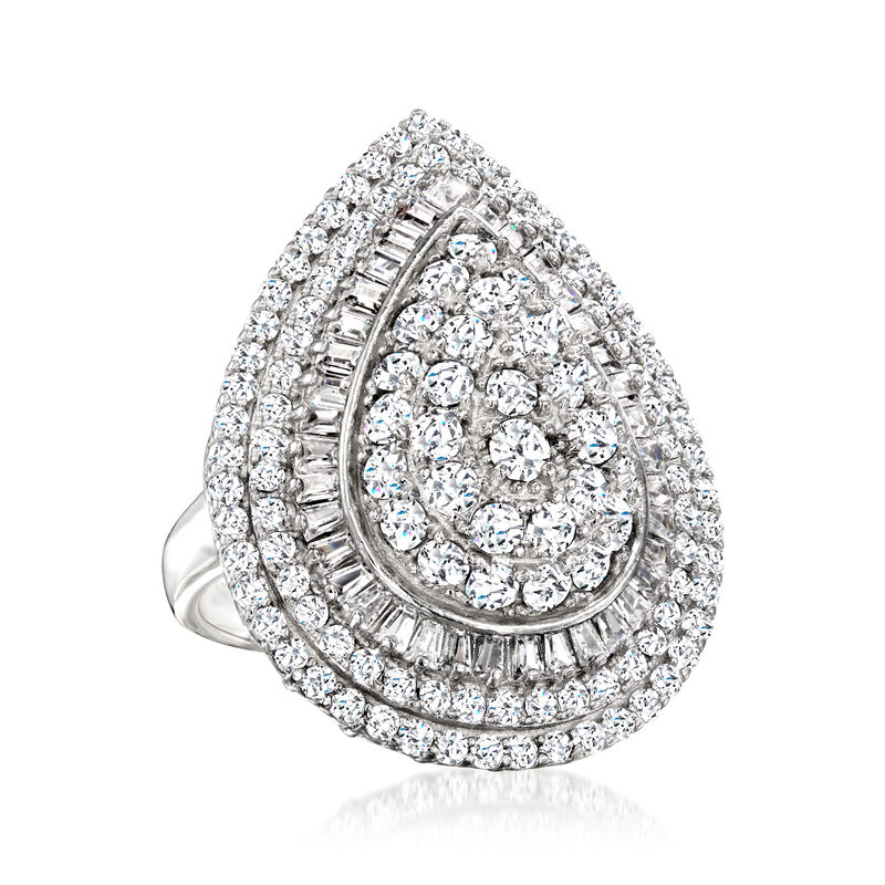 4.00 ct. t.w. Round and Baguette CZ Ring in Sterling Silver image number 3