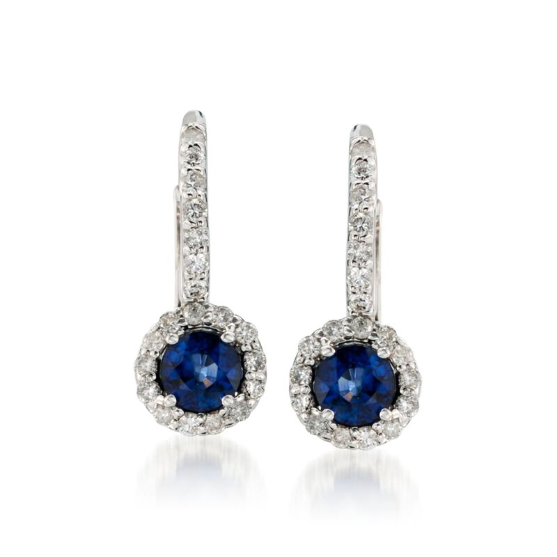 1.15 ct. t.w. Sapphire and .60 ct. t.w. Diamond Earrings in 14kt White Gold image number 0