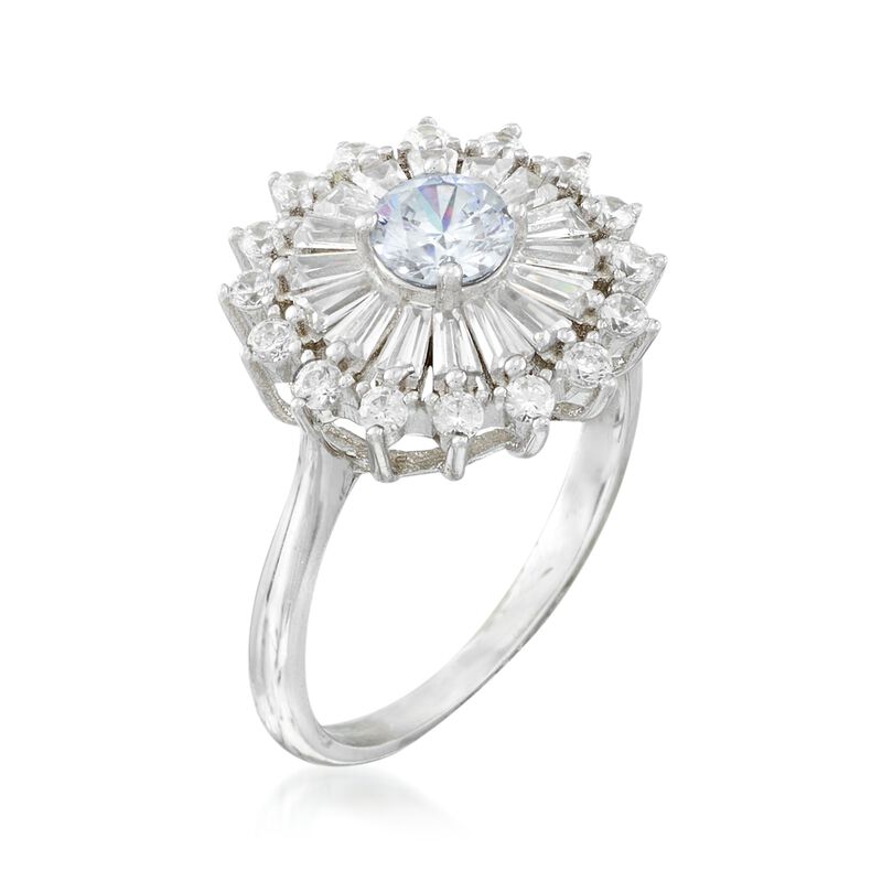 1.70 ct. t.w. CZ Starburst Ring in Sterling Silver image number 2